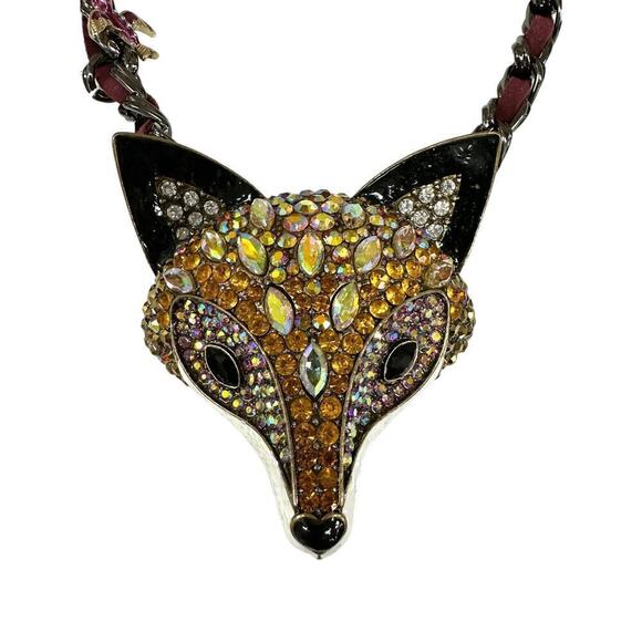 Betsey Johnson Large Crystal Fox Statement Necklace With Bird Charm New W Tags - Picture 4 of 8